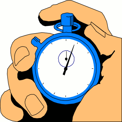 Man's hand holding a stopwatch