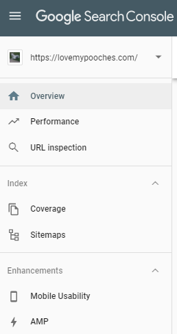 Google Search Console Menu