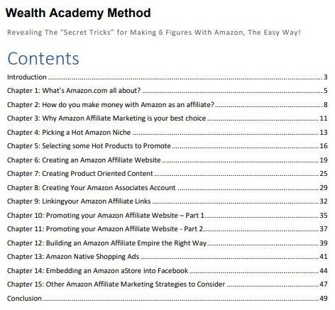 Wealthy Academy Table of Contents