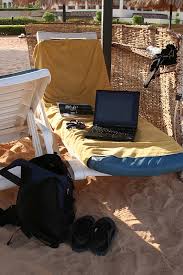 Work on laptop at beach